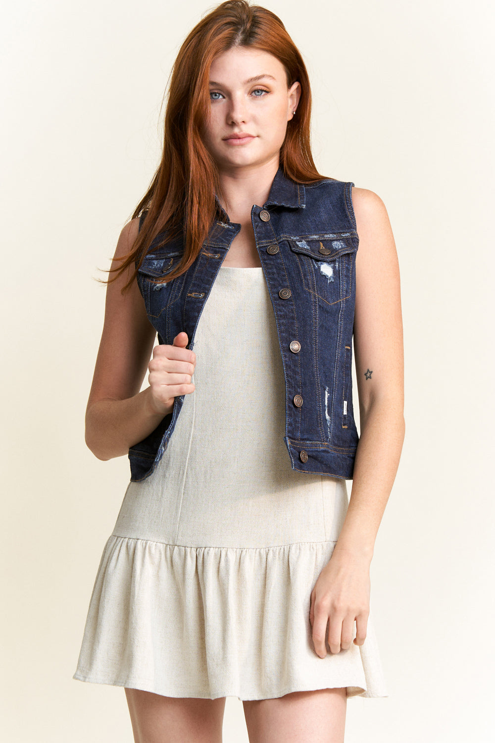 Destructed Regular Fit Denim Vest - Image 3