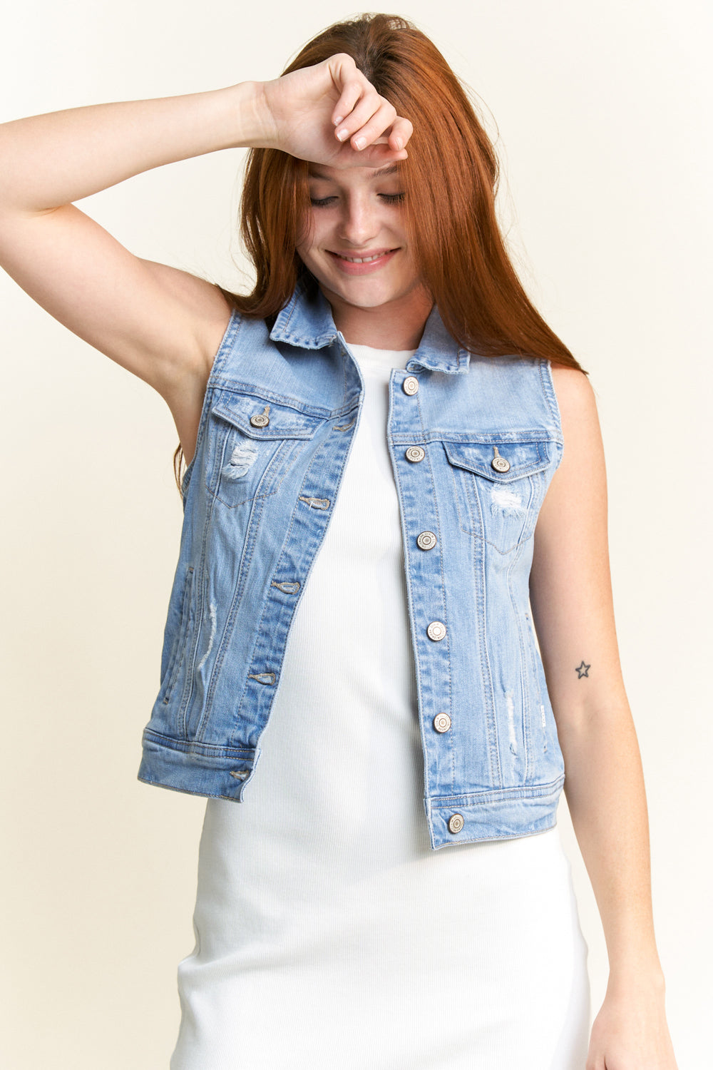 Destructed Regular Fit Denim Vest - Image 2
